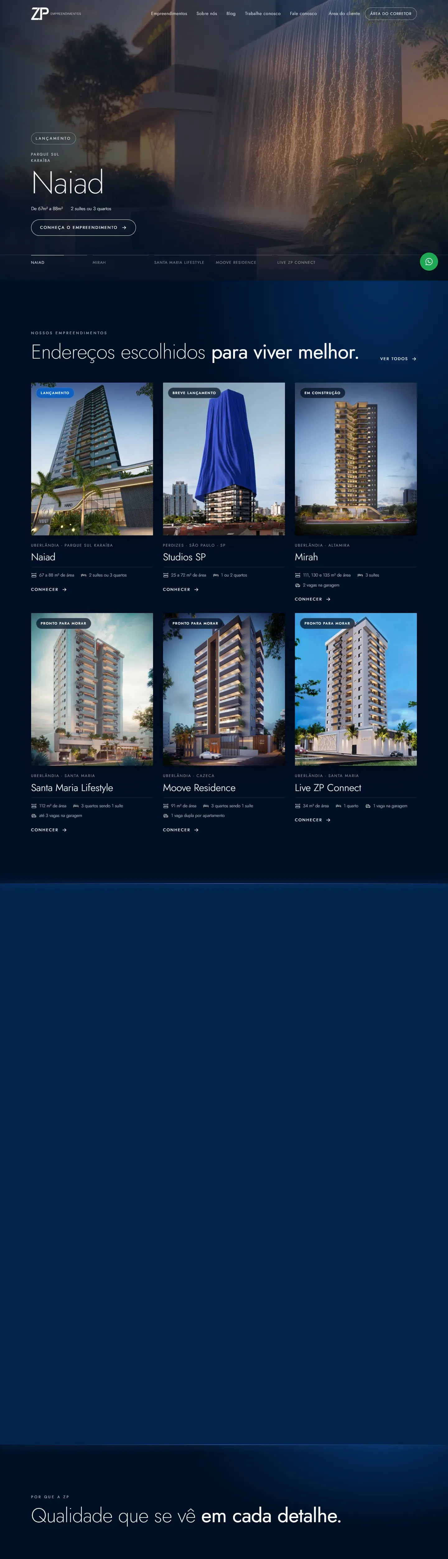 Captura real do site ZP Empreendimentos no computador