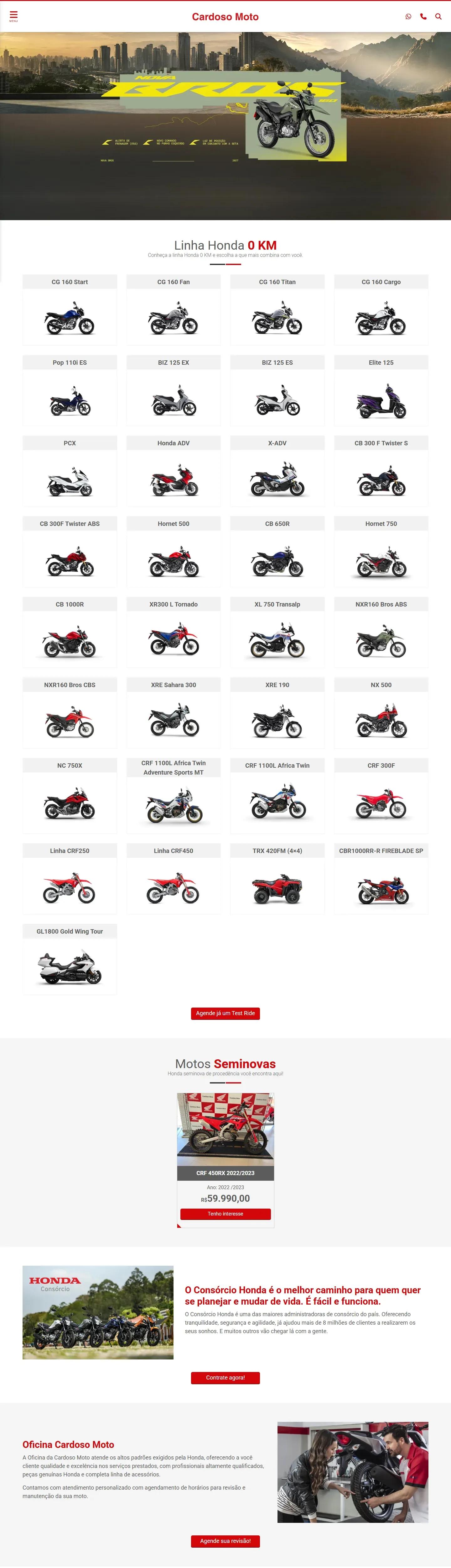 Captura real do site Cardoso Moto no computador
