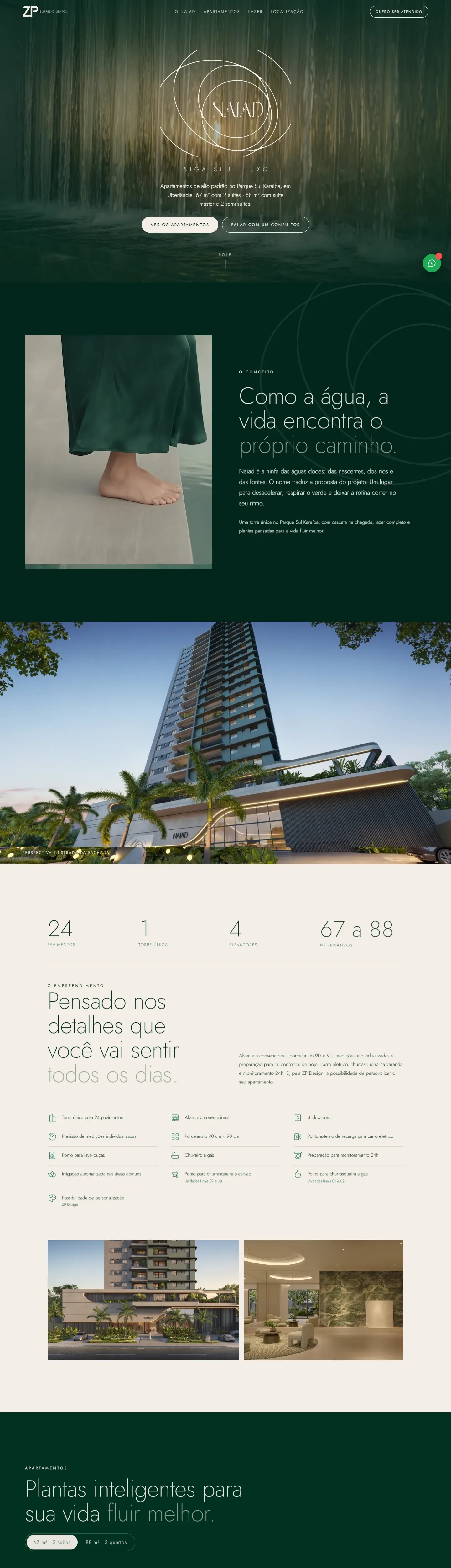 Captura real do site Naiad, da ZP Empreendimentos no computador