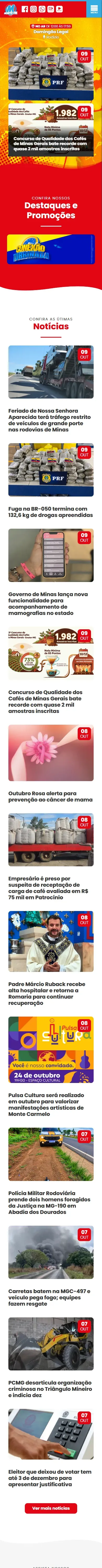 Captura real da versão móvel do site Monte FM