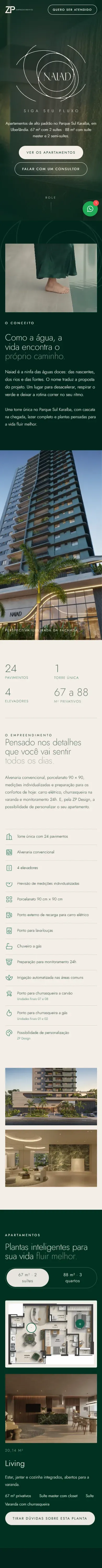 Captura real da versão móvel do site Naiad, da ZP Empreendimentos