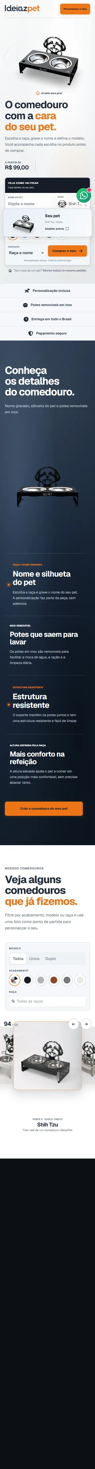 Captura real da versão móvel do site IdeiazPet