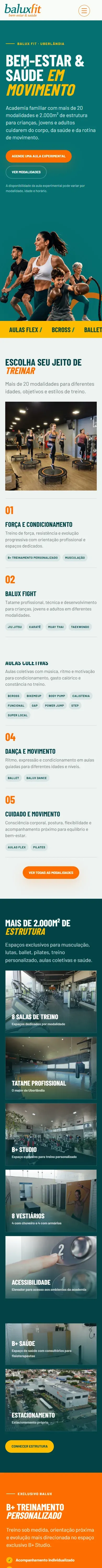 Captura real da versão móvel do site Balux Fit
